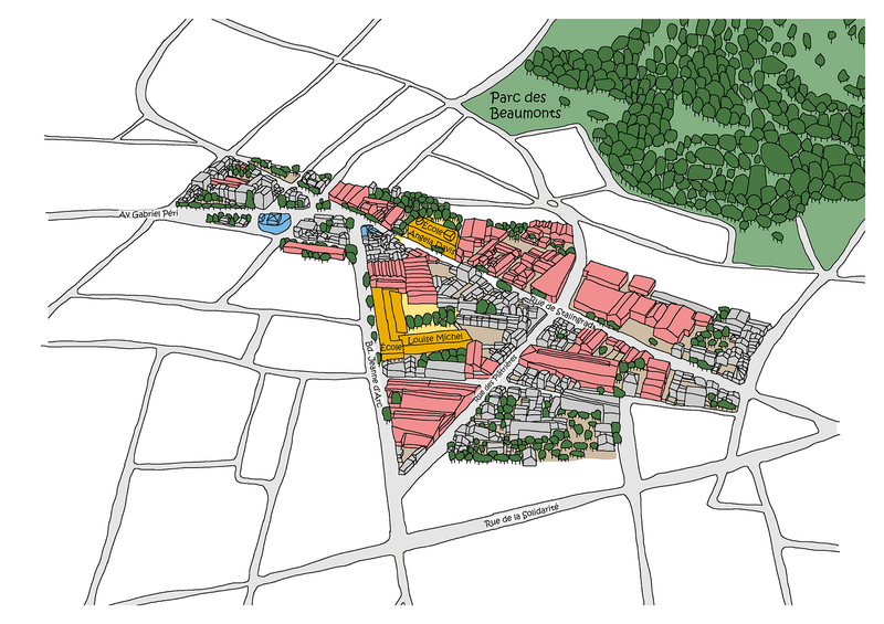 Premier périmètre de réflexion autour de la rue Stalingrad et de ses alentours (©Ville Ouverte, 2024).